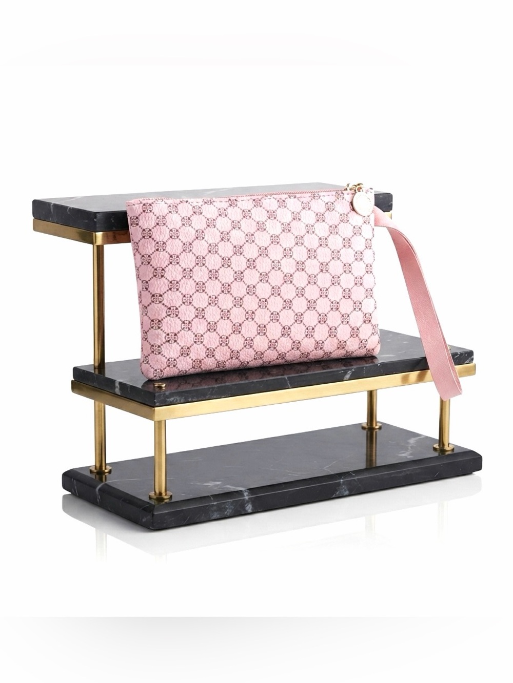 New Baby Pink Celtic Pattern Faux Leather Gold Hardware Clutch Wristlet Large